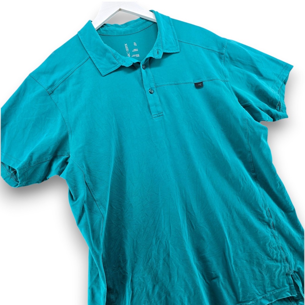 Arcteryx Mens XL Teal Blue Short Sleeve Technical Performance Polo Shirt 11625